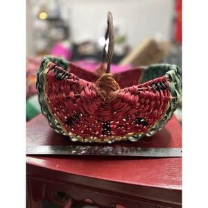 Vintage Handmade Watermelon Wicker Basket 12.5 in.